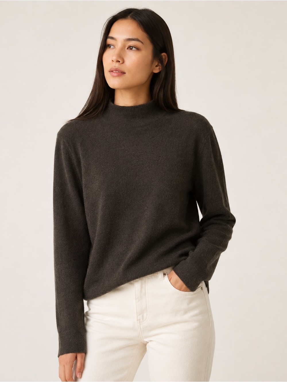 Vince 100% Cashmere Mock Neck Sweater Charcoal Brown Women’s Medium Soft Luxe
